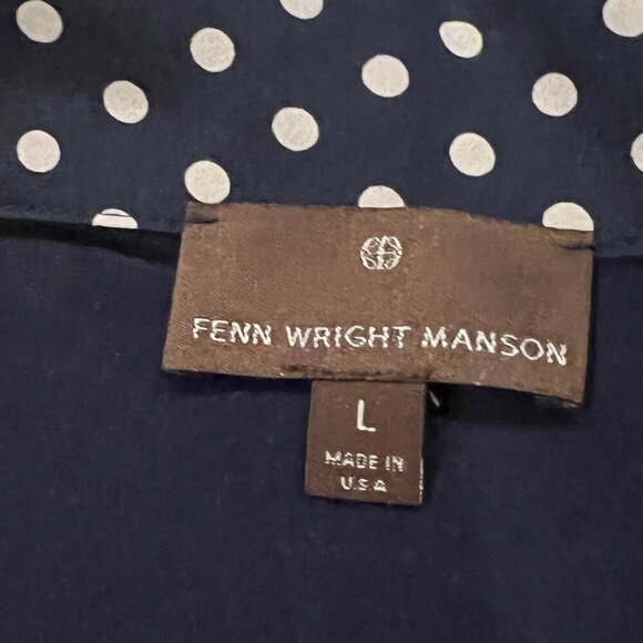 FENN WRIGHT MANSON Navy Blue Polka Dot Mixed Media Sleeveless Blouse Size Large - Picture 2 of 8